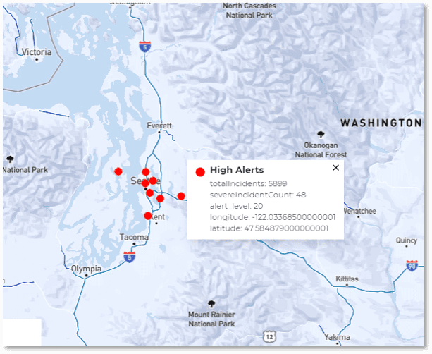 An example of geospatial mapping for a continuous, real-time query