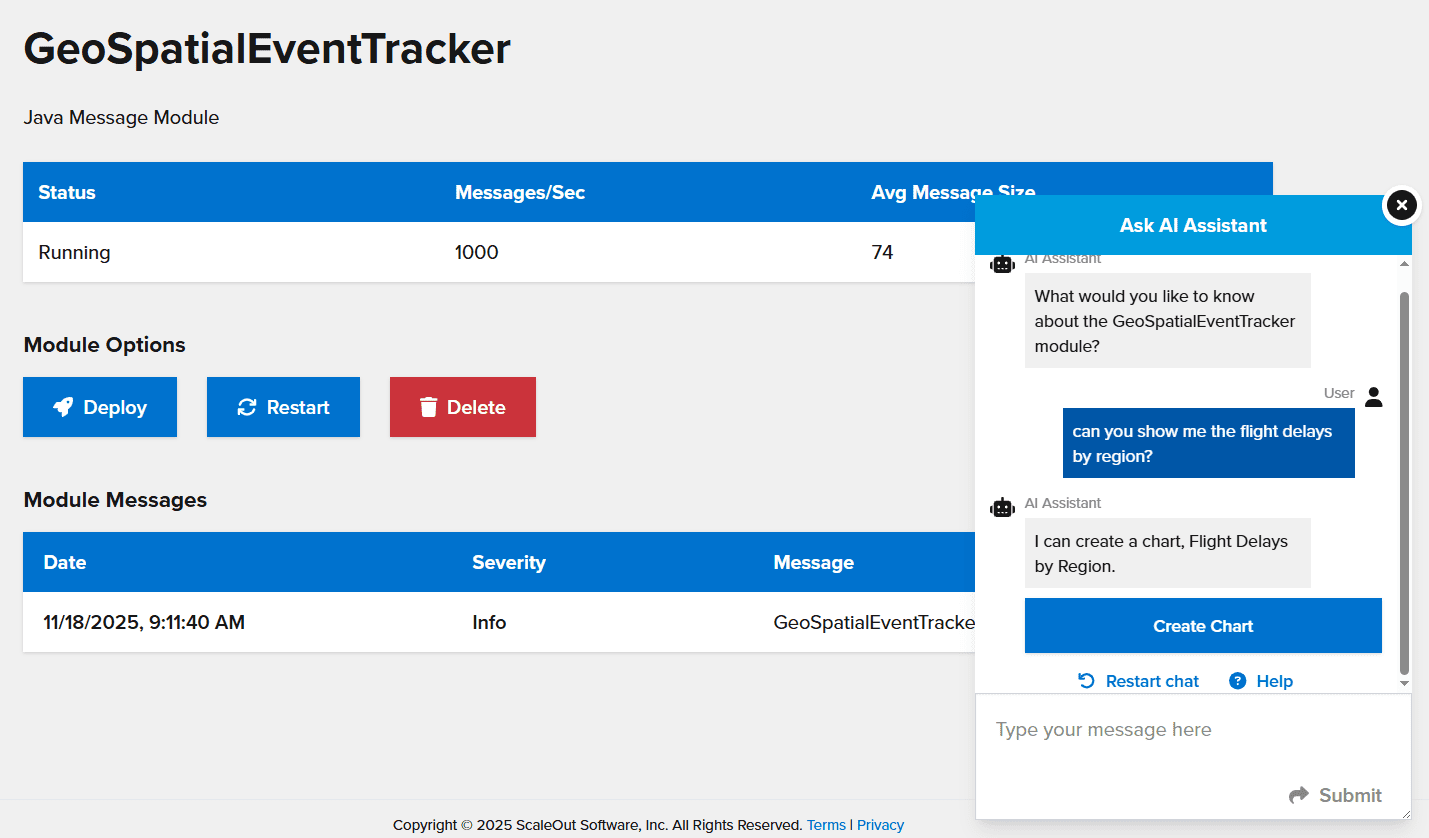 Screenshot of dialog with the AI Assistant for creating charts and queries of cached data.